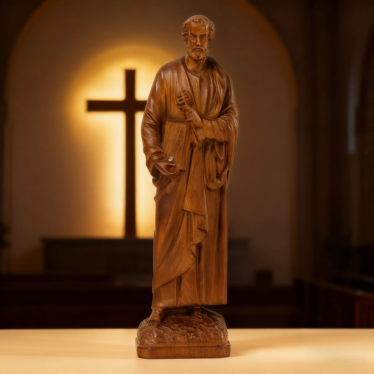 St. Peter Boxwood Sculpture Hand-Carved Apostle Figure | Your Spiritual Companion in Faith & Restoration for Christian home decor...