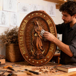 Vintage Colorful Our Lady of Guadalupe Wood Carving 🎨🪵 - Patron Saint of the Americas & Unborn Childre - side view