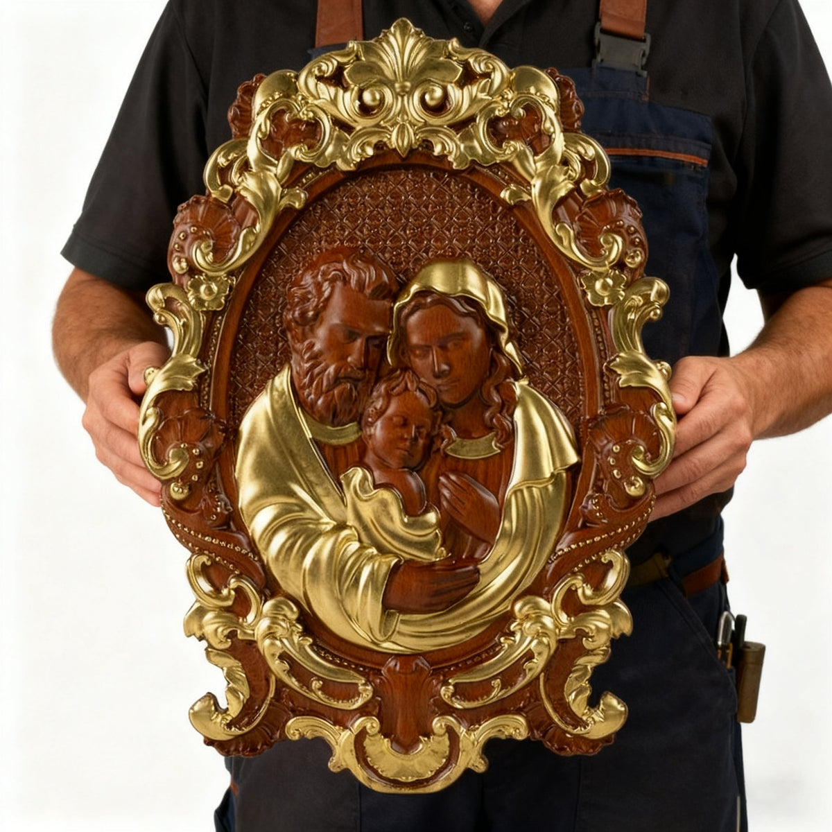 mokarve Holy family Nativity Wood Carving Gift Religious Family Wall Decor - design detail