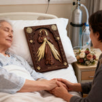 The Sacred Heart and Divine Mercy Jesus Christ Wood Wall Plaque - design detail