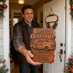 Dad's Garage Wooden Wall Sign: The Perfect Tribute to His Go-To Space - Christian gift presentation