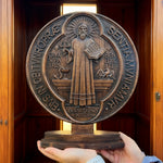St. Benedict Double-Sided Wooden Desk Plaque: A Christian Symbol of Protection & Faith - design detail