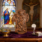 Archangel Michael Hand-Carved Ashwood Cross Plaque - craftsmanship detail