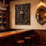 Ornate Skull Carved Wood Wall Art: Timeless Baroque-Inspired Decor - size and finish detail