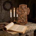 Archangel Michael Hand-Carved Ashwood Cross Plaque - Christian gift presentation