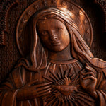 Immaculate Heart of Mary Hand-Carved Beech Wood Sculpture | Sacred Home Altar Ornament - size and finish detail