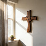 Minimalist Twist Wooden Hand Carved Cross for Wall Decor, Religious Gift Cross - side view