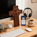 mokarve Ascension of Jesus wood carving cross - side view