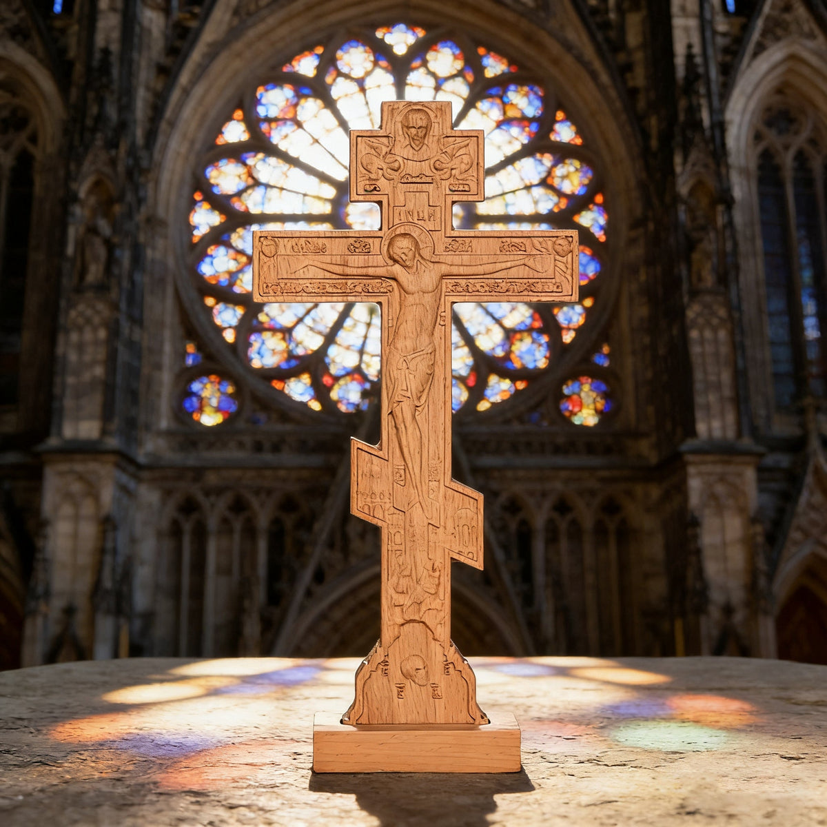 Orthodox Crucifixion Crucifix Wooden Tabletop Ornament - design detail