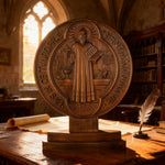 St. Benedict Double-Sided Wooden Desk Plaque: A Christian Symbol of Protection & Faith - side view