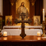 Ornate Wooden Cross - Carved from natural wood - product view