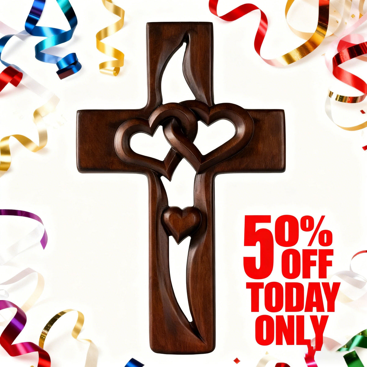 Interwoven Hearts Wood Cross - A God-Centered Symbol for Marriage & Anniversaries - side view