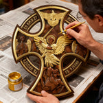 Orthodox Archangel Michael Wooden Sculpture - Gives Us Strength and Courage to Move Forward - side view