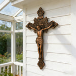 Wood Carving of Jesus Cross with St. Benedict's Exorcism - gift presentation
