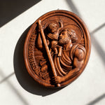 St.Christopher Christian Wood Carving Plaque/The patron saint of travelers - side view