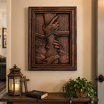 God's Redeeming Hand Beech Wood Carving Wall Decoration - side view