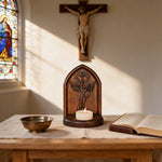 Archangel Michael Hand-Carved Beech Wood Candle Holder: A Sanctuary of Faith - Christian gift presentation
