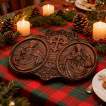 Sacred Hearts of Jesus & Mary Beechwood Plaque – Hand-Carved Devotional Art for Home Prayer - product view