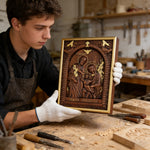 Beechwood Holy Family Wall Hanging: Carving Devotion in Wood, Bringing Sacred Warmth - side view