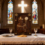 Saint Patrick wood carved icon for Irish Christian prayer space