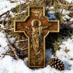 Ascension of Jesus wood carving cross - design detail