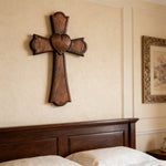 Eternal Heart Hand-Carved Wood Cross: Faith Woven with Love - size and finish detail