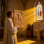 Handcarved Beechwood Crucifix Relief — Let His Sacrifice Settle Into Your Days - craftsmanship detail
