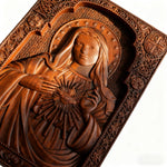 Immaculate Heart of Mary Hand-Carved Beech Wood Sculpture | Sacred Home Altar Ornament - product view