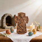 Archangel Michael Hand-Carved Ashwood Cross Plaque - size and finish detail