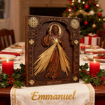 The Sacred Heart and Divine Mercy Jesus Christ Wood Wall Plaque - design detail