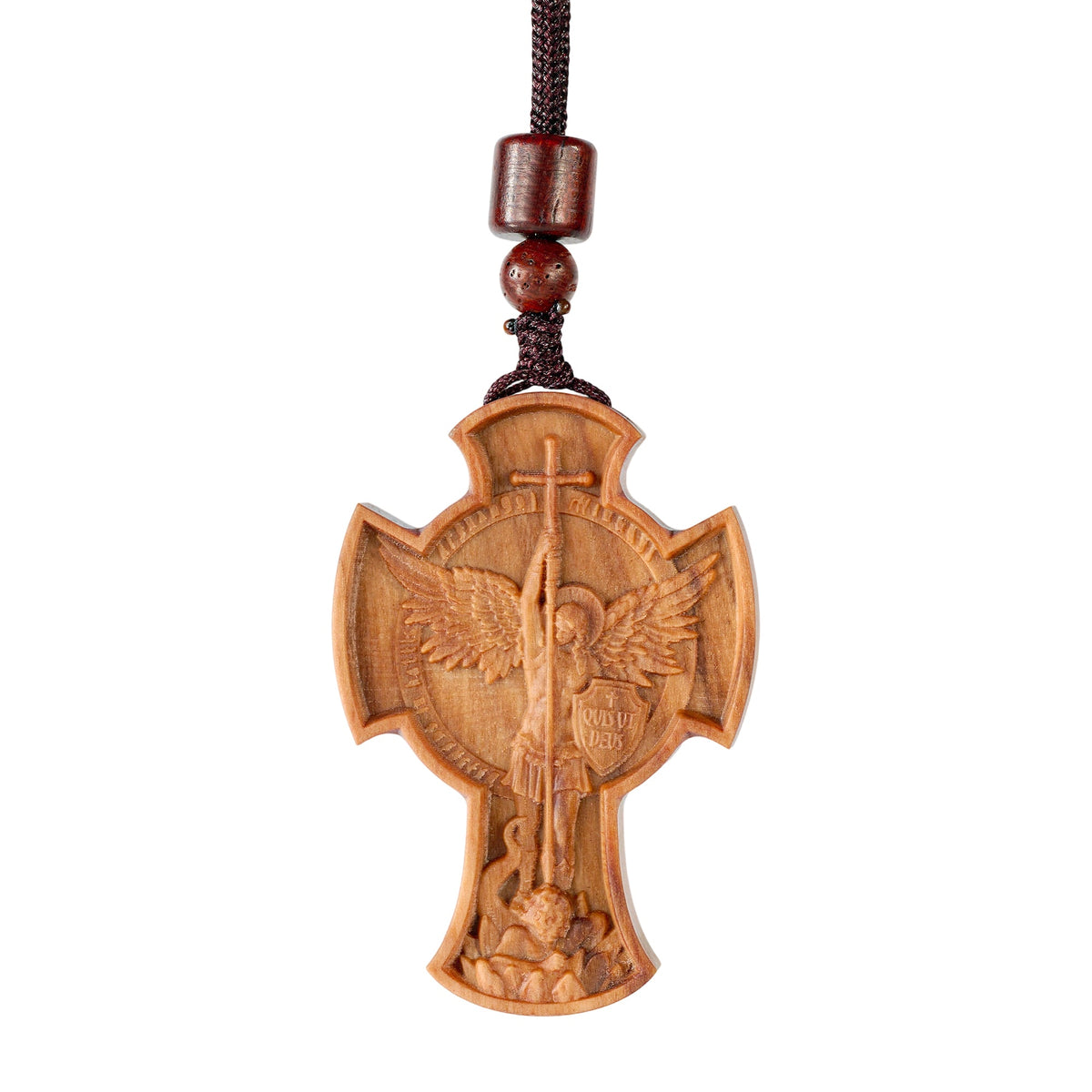 St. Michael the Archangel Wooden Cross Pendant - product view