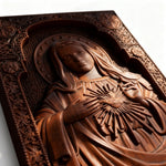 Immaculate Heart of Mary Hand-Carved Beech Wood Sculpture | Sacred Home Altar Ornament - design detail