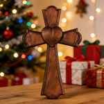 Eternal Heart Hand-Carved Wood Cross: Faith Woven with Love - design detail