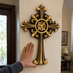 Beechwood Ornate Cross – Gold Accented Christian Wall Cross