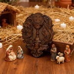 First Communion Christian Wood Carving - Sacrament of the Holy Eucharist Plaque - side view