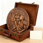 St.Christopher Christian Wood Carving Plaque/The patron saint of travelers - design detail