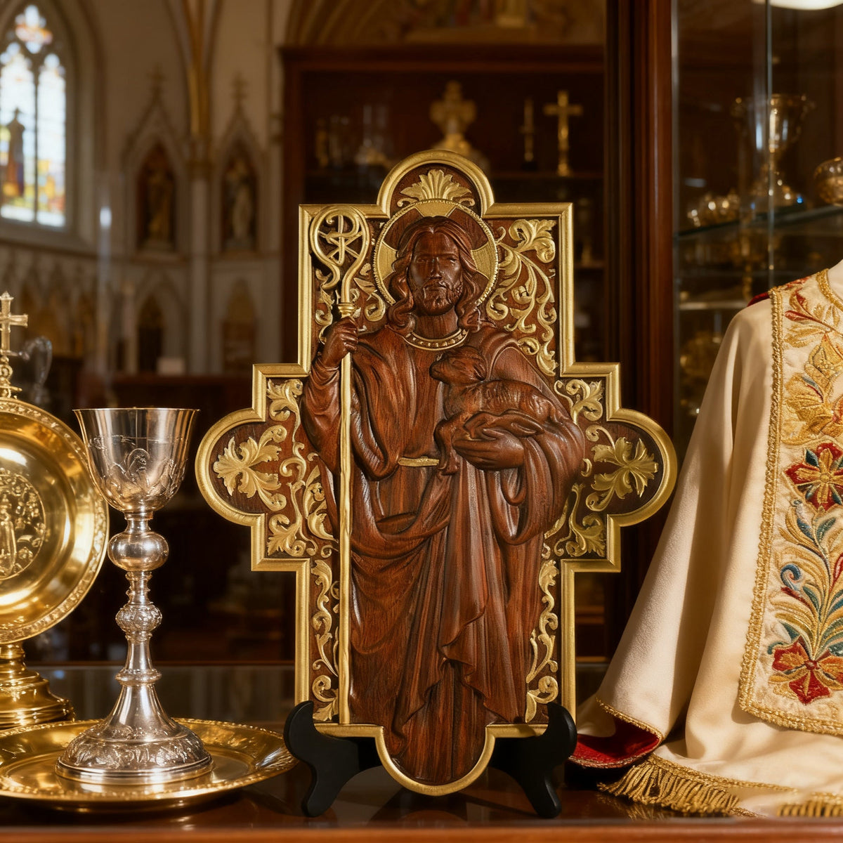 The Good Shepherd Wooden Cross: A Christian Symbol of Christ’s Unfailing Care for Christian home decor and prayer spaces