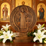 St. Benedict Double-Sided Wooden Desk Plaque: A Christian Symbol of Protection & Faith - product view