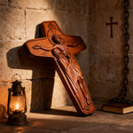 🕯 Joan of Arc Cross Wood Carving – Our Lady of Sorrows / Crucifix - side view
