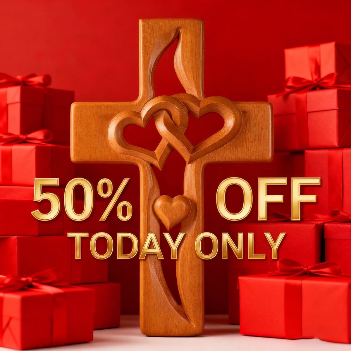 Interwoven Hearts Wood Cross - A God-Centered Symbol for Marriage & Anniversaries Christian wood carved decor for prayer