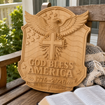 God Bless America Eagle Cross Wood Plaque - design detail