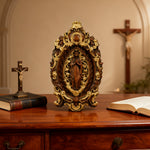 Hand-Carved Our Lady of Grace Wooden Icon: A Christian Symbol of Mary’s Devotion - size and finish detail