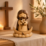 St. Joseph with Lily Wooden Figurine – Original Wood Inlay Blessing Decor