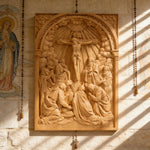 Handcarved Beechwood Crucifix Relief — Let His Sacrifice Settle Into Your Days for Christian home decor and prayer spaces