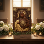 Immaculate Heart of Mary Hand-Carved Beech Wood Sculpture | Sacred Home Altar Ornament - Christian gift presentation