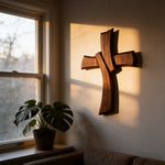 Minimalist Twist Wooden Hand Carved Cross for Wall Decor, Religious Gift Cross - craftsmanship detail