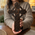Solid Beechwood Celtic Cross - Hand-Carved Christian Wall Cross - Meaningful Religious Gift