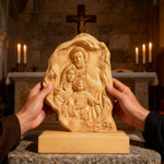 Southern European Boxwood Holy Family Blessing Ornament - Engraved with Your Surname - product view