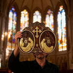 Sacred Hearts of Jesus & Mary Beechwood Plaque – Hand-Carved Devotional Art for Home Prayer - design detail