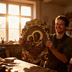 “St. Joseph & Child Jesus” Hand-Carved Wood Icon – A Timeless Christian Gift for Father’s Day & Faithful - design detail